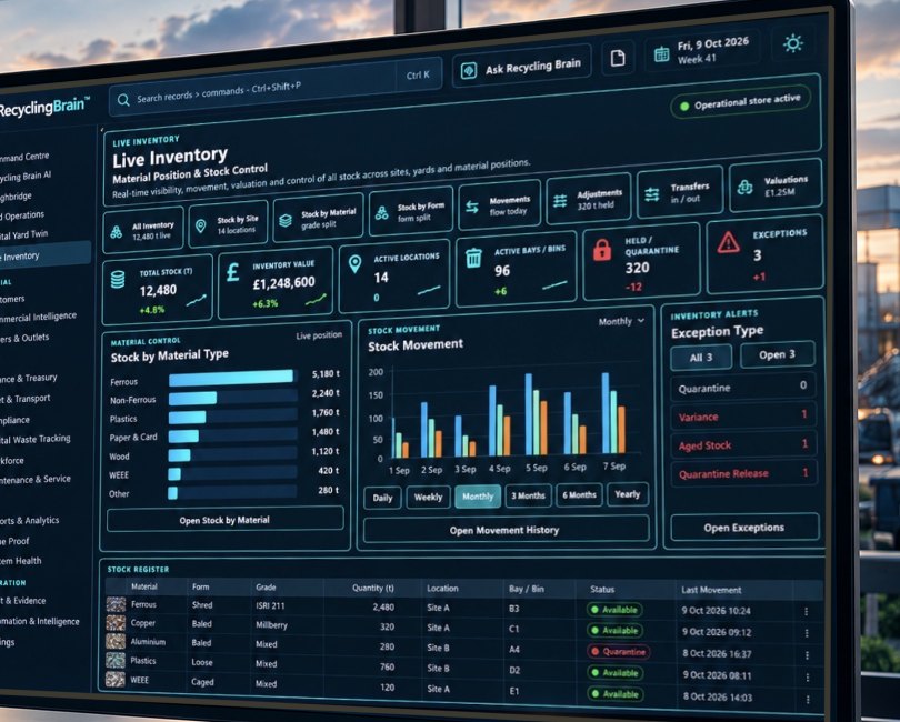 RecyclingBrain live inventory on a yard monitor
